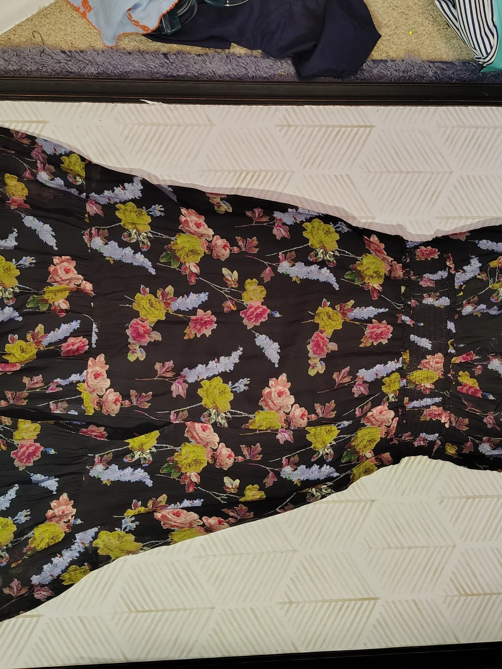 PAIGE Katharina Silk Floral Midi Dress Black Multi Smocked Waist Small‎